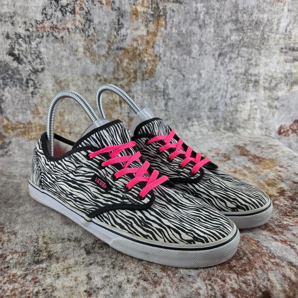 Vans Atwood Low Zebra Print Sneakers Womens 7.5 Black White Hot Pink Skate Shoes